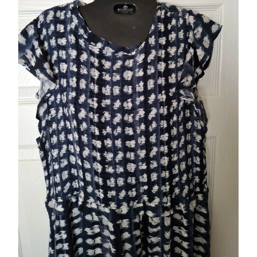 Time and Tru Tiered Maxi Dress XL 16/18 Navy Blue Smocked Cap Sleeve Cottagecore - Picture 5 of 7